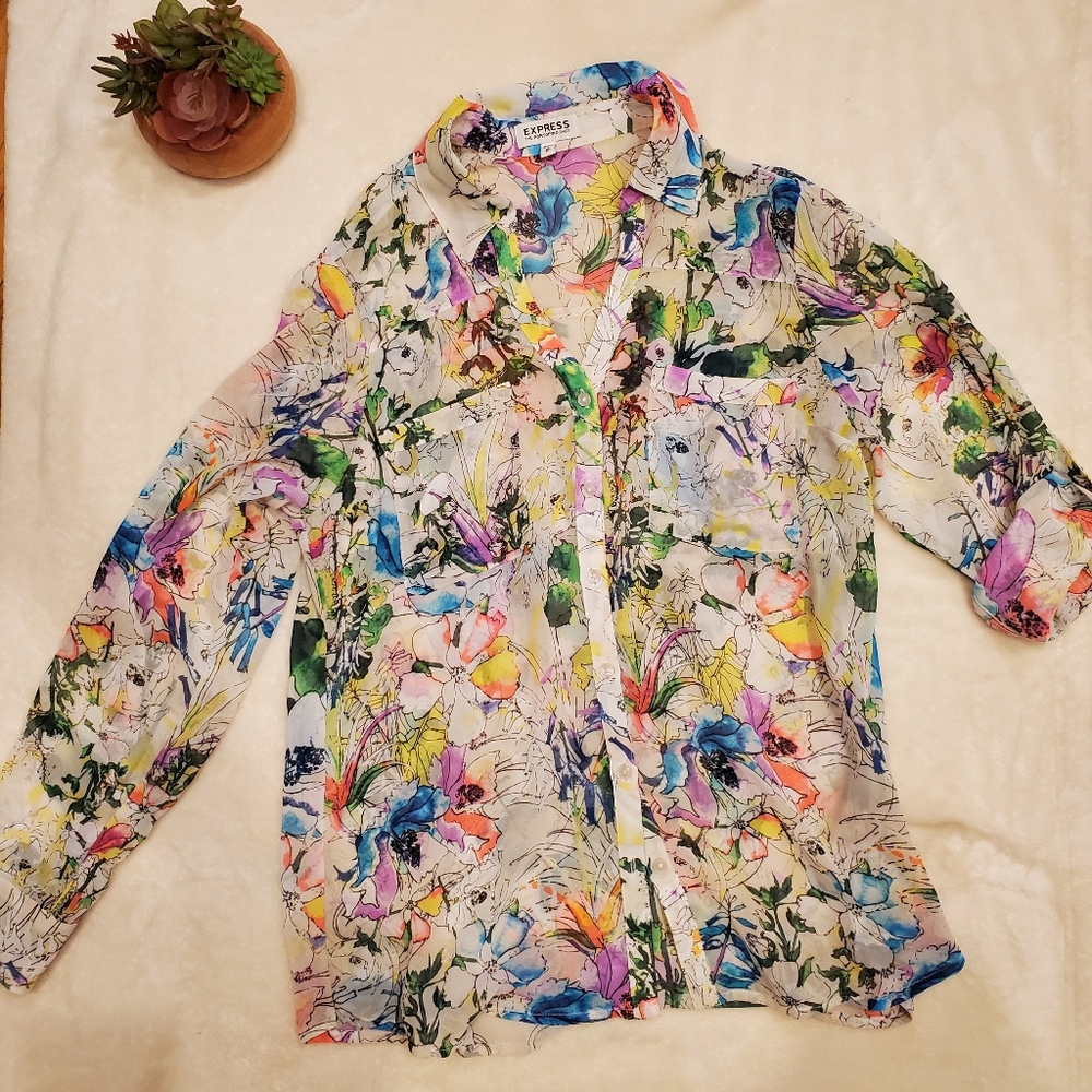 Express Multicolored Sheer Portofino Shirt